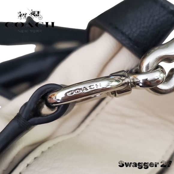 Coach Swagger 27 Black & Chalk Crossbody Satchel, Hang Tags & Original Crossbody - Picture 15 of 17